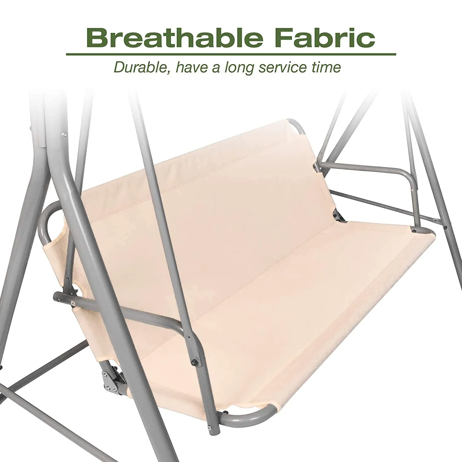 3-Seat Outdoor Patio Swing Chair Adjustable Canopy & Anti-Slip Padded Feets, Beige