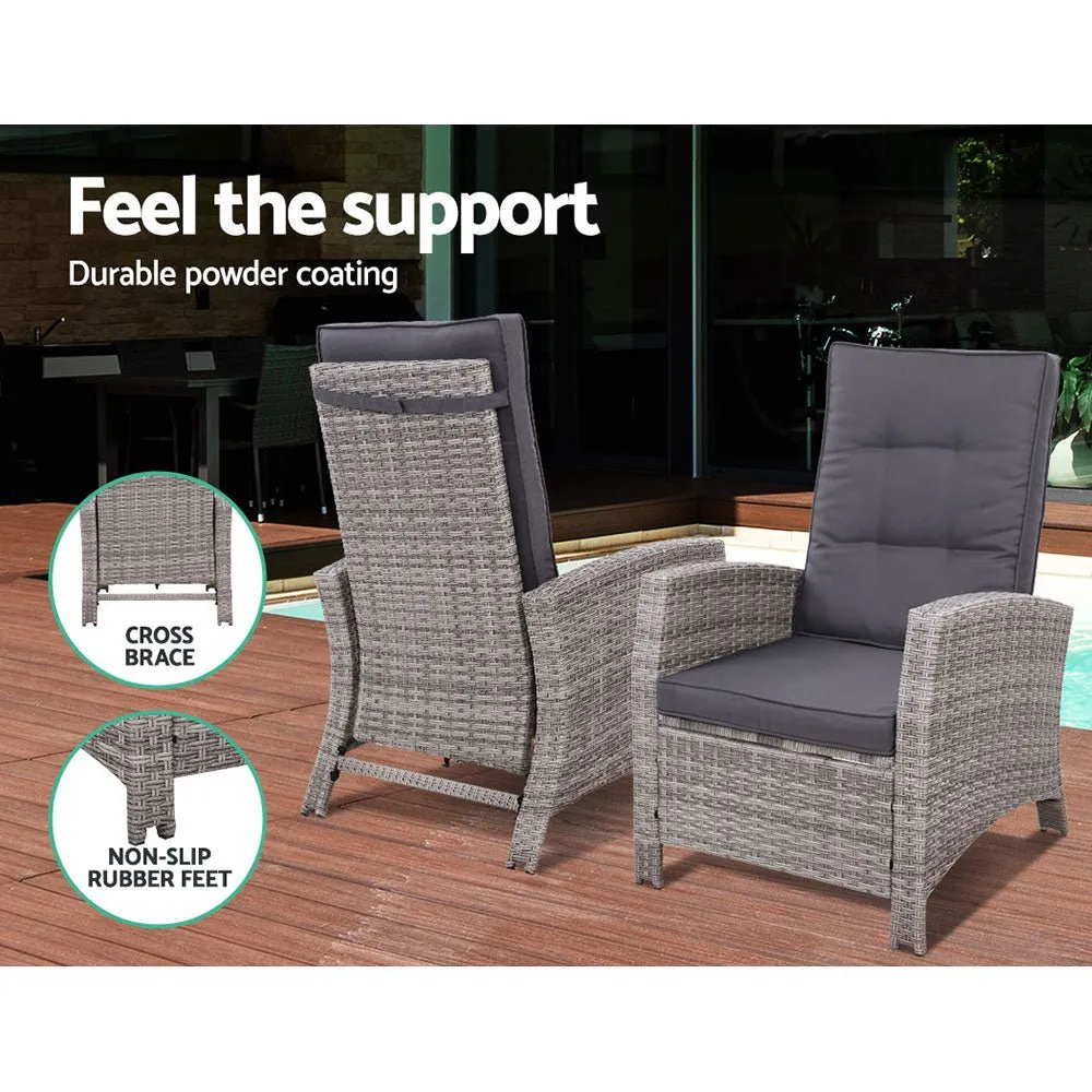 5 Piece Elise Outdoor Recliner Chair Ottoman and Table Set Grey