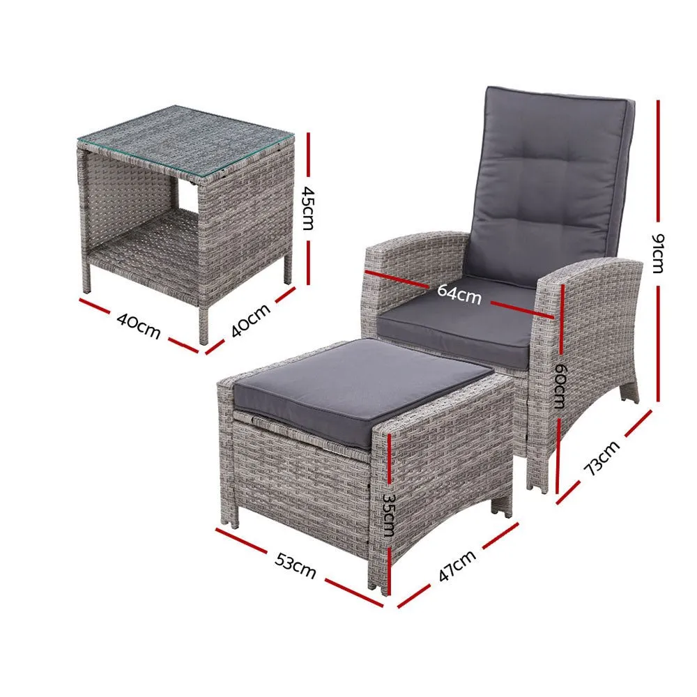 5 Piece Elise Outdoor Recliner Chair Ottoman and Table Set Grey