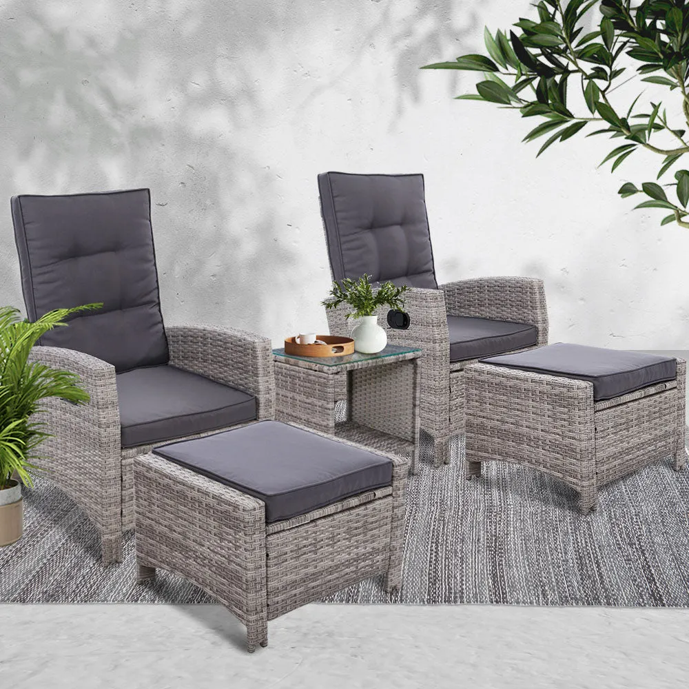 5 Piece Elise Outdoor Recliner Chair Ottoman and Table Set Grey