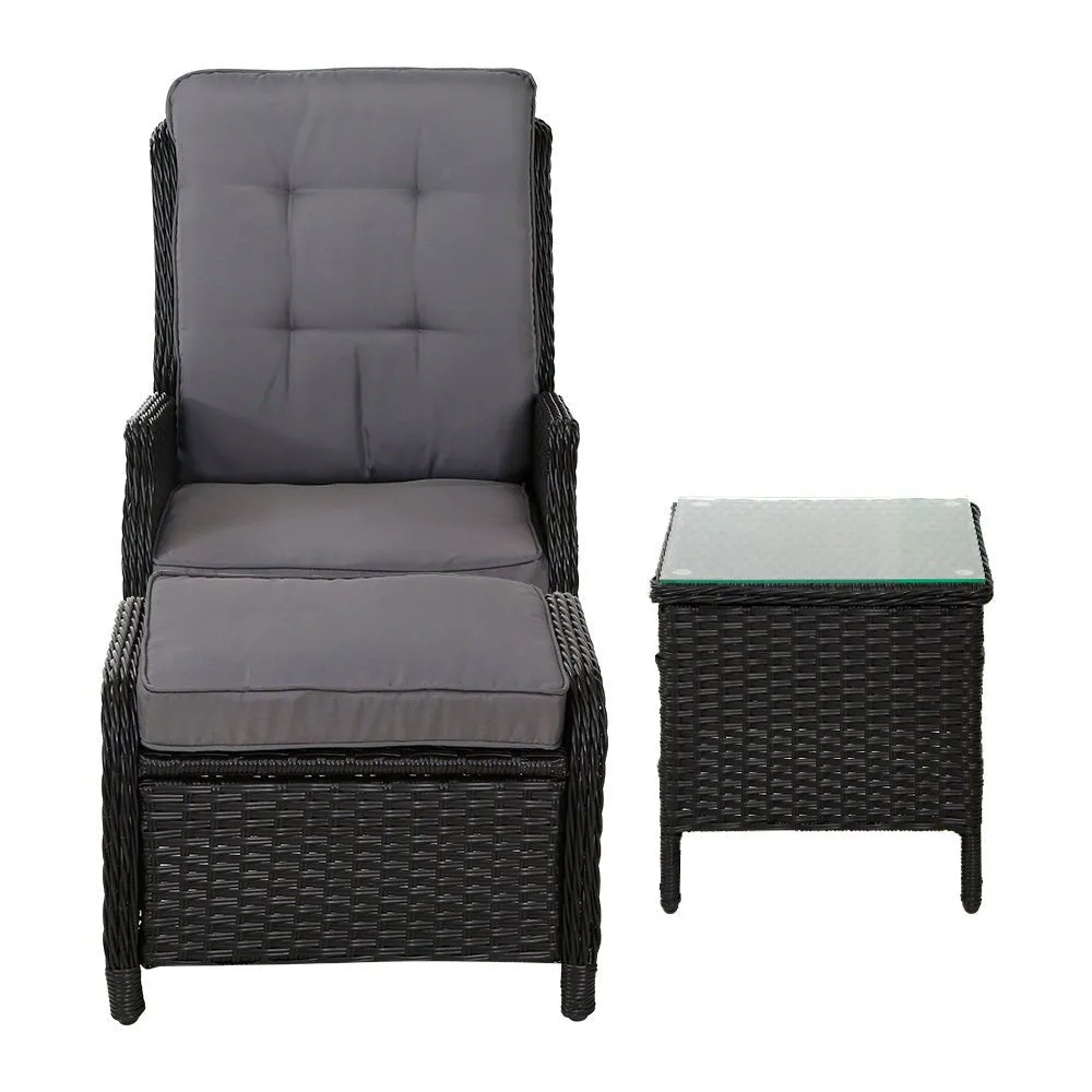 5 Piece Ella Outdoor Recliner Chair Ottoman and Table Set Black