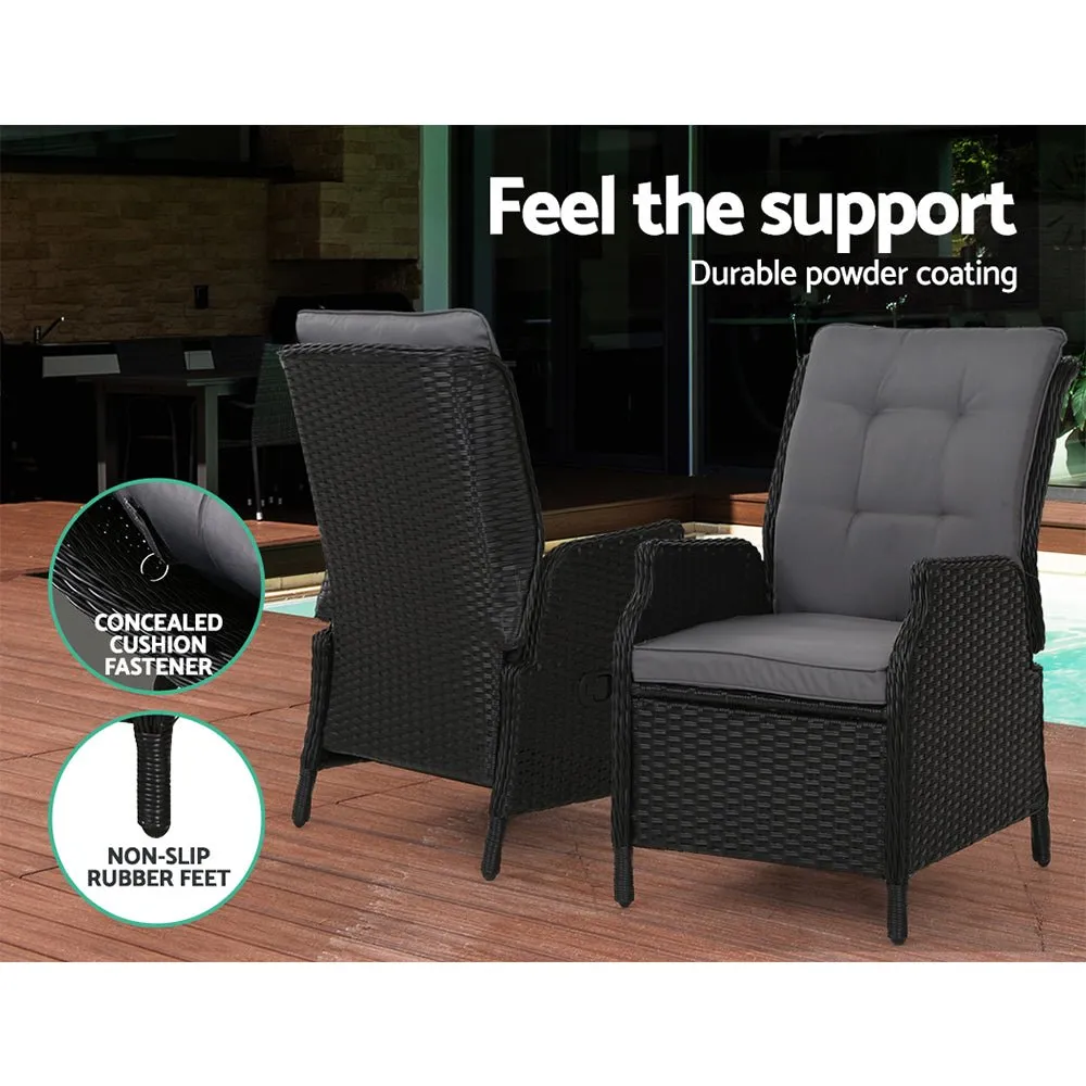 5 Piece Ella Outdoor Recliner Chair Ottoman and Table Set Black