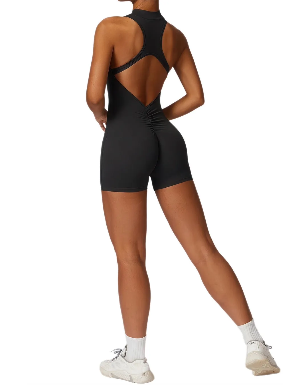 Activewear Bodysuit with Zipper - Black