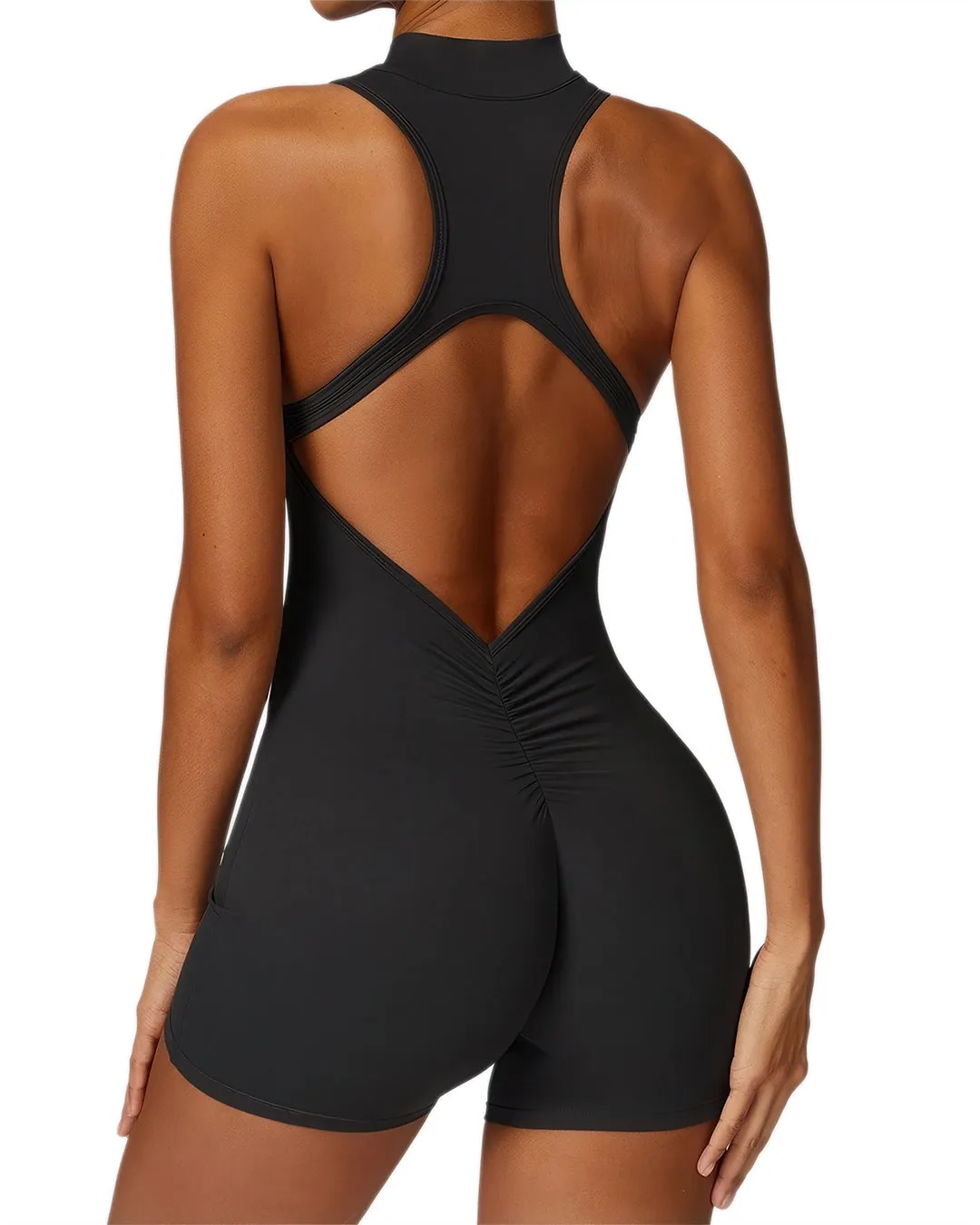 Activewear Bodysuit with Zipper - Black