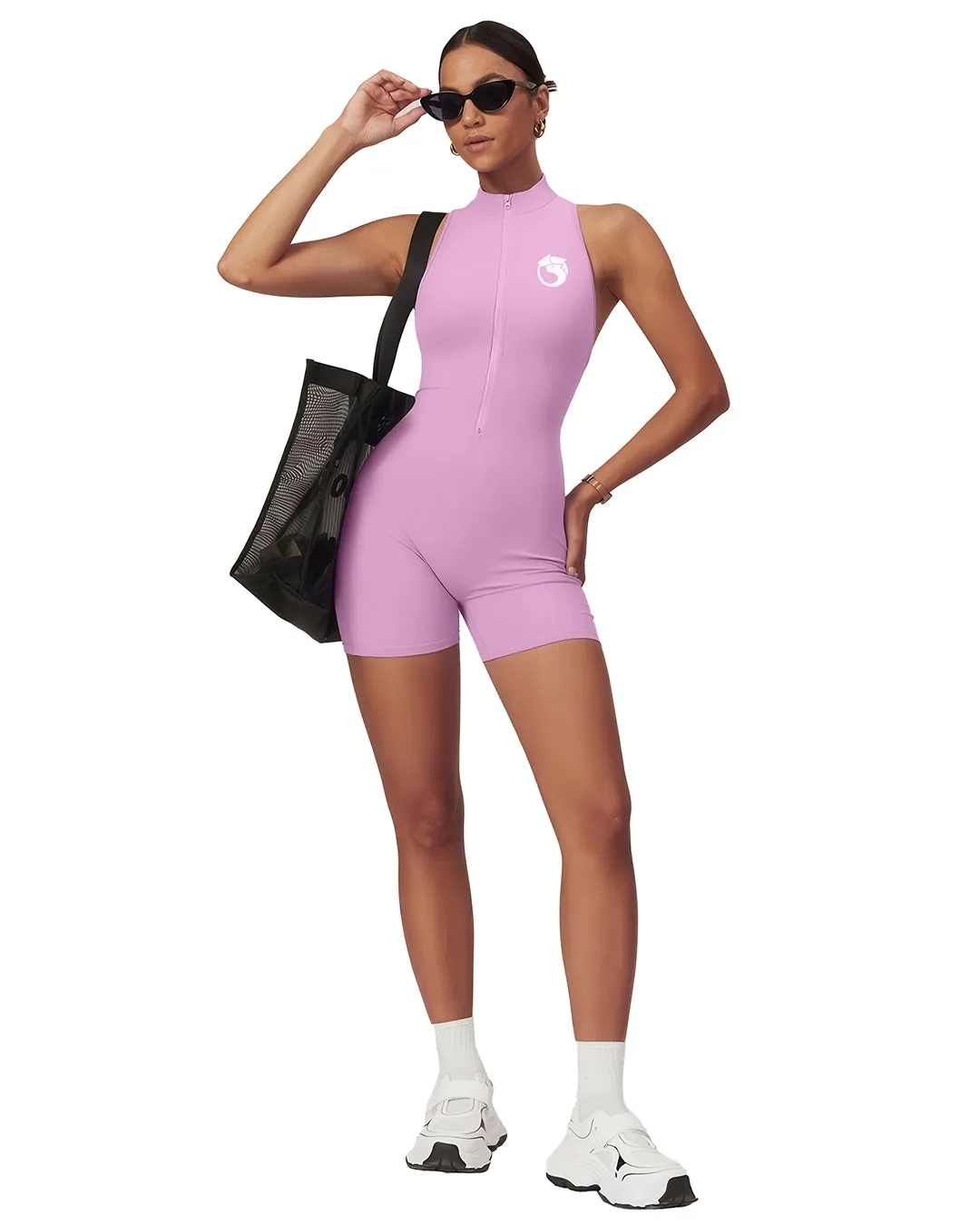 Activewear Bodysuit with Zipper - Pink