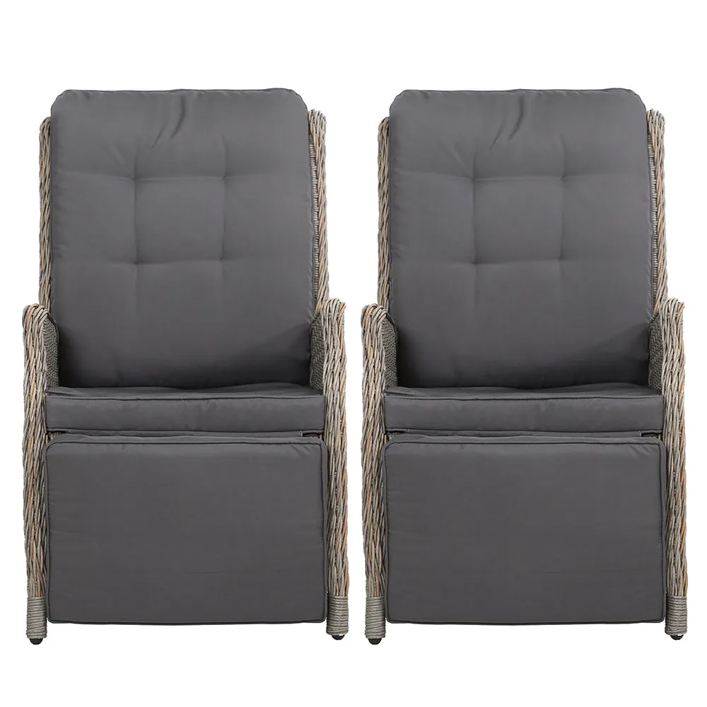 Adjustable PE Wicker Recliner Chairs (2PC) Outdoor/Indoor - Gardeon