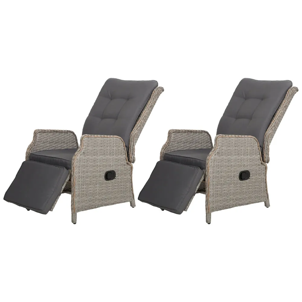 Adjustable PE Wicker Recliner Chairs (2PC) Outdoor/Indoor - Gardeon