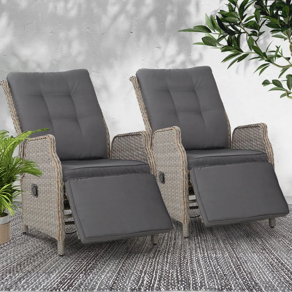 Adjustable PE Wicker Recliner Chairs (2PC) Outdoor/Indoor - Gardeon