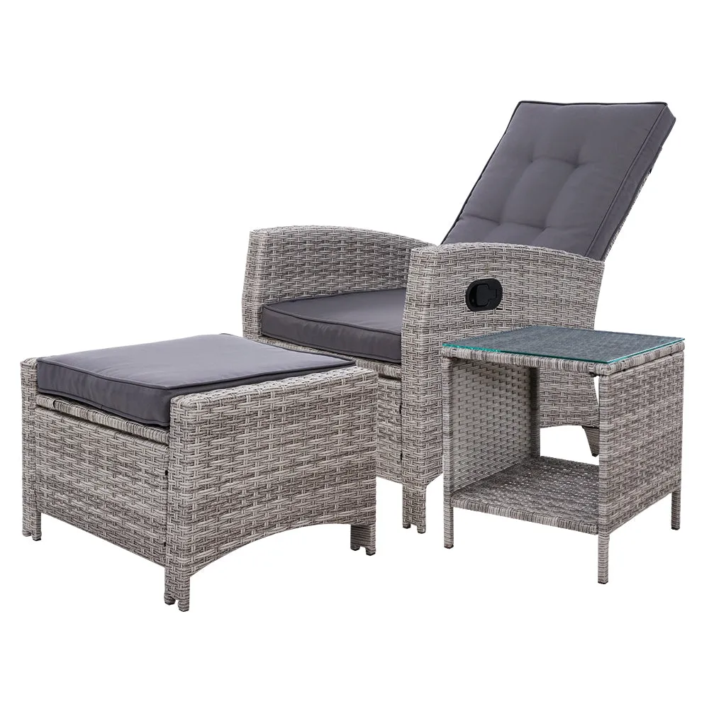 Adjustable Wicker Recliner Set, 3PC Outdoor Furniture - Gardeon