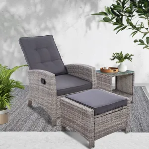 Adjustable Wicker Recliner Set, 3PC Outdoor Furniture - Gardeon