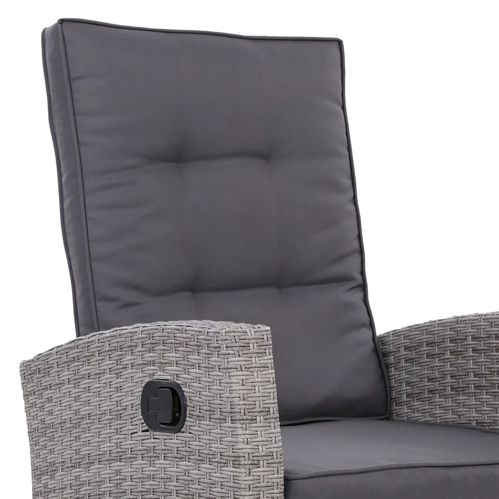 Adjustable Wicker Recliner Set, 3PC Outdoor Furniture - Gardeon