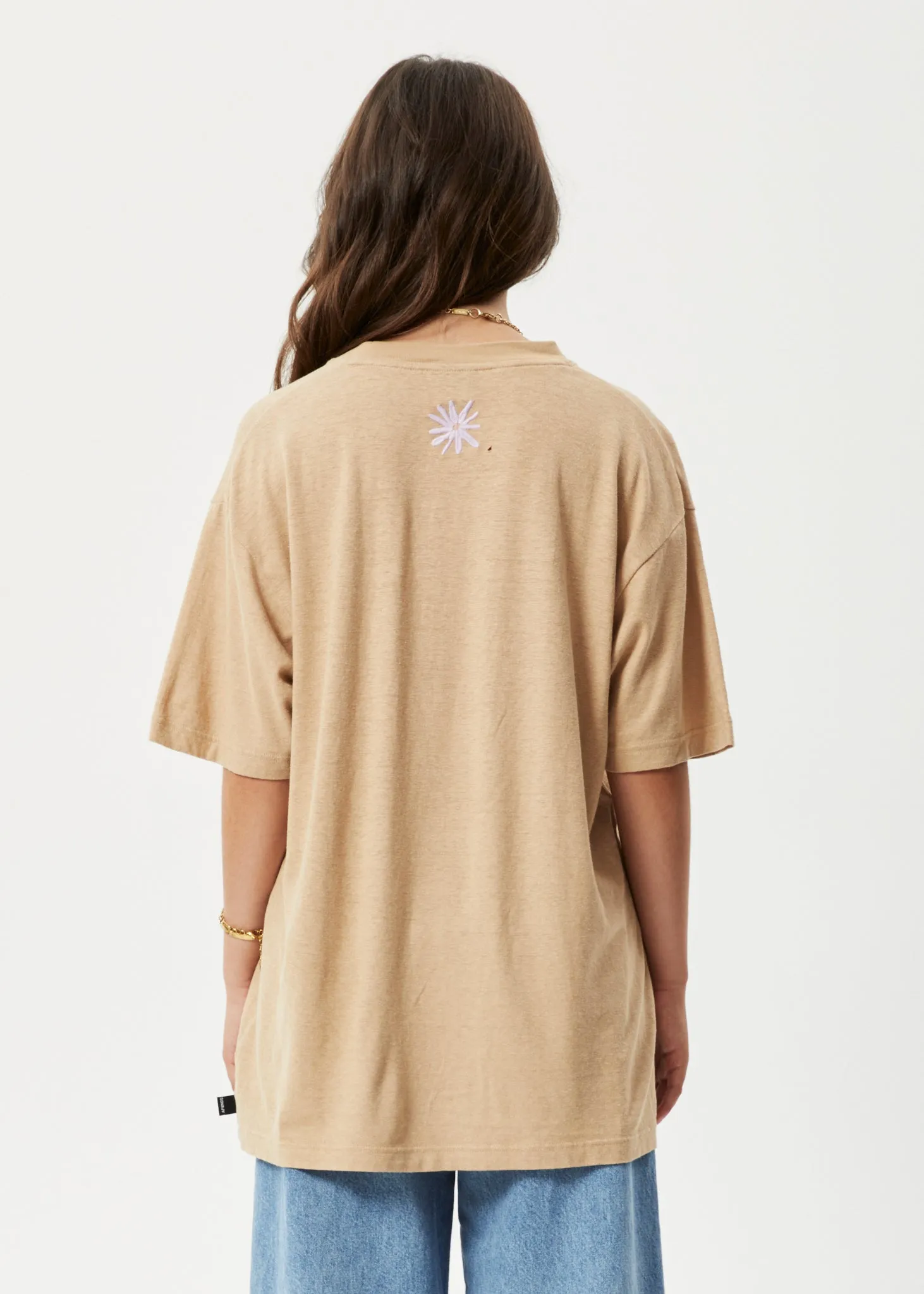 AFENDS Womens Adi Slay - Oversized Graphic T-Shirt - Tan