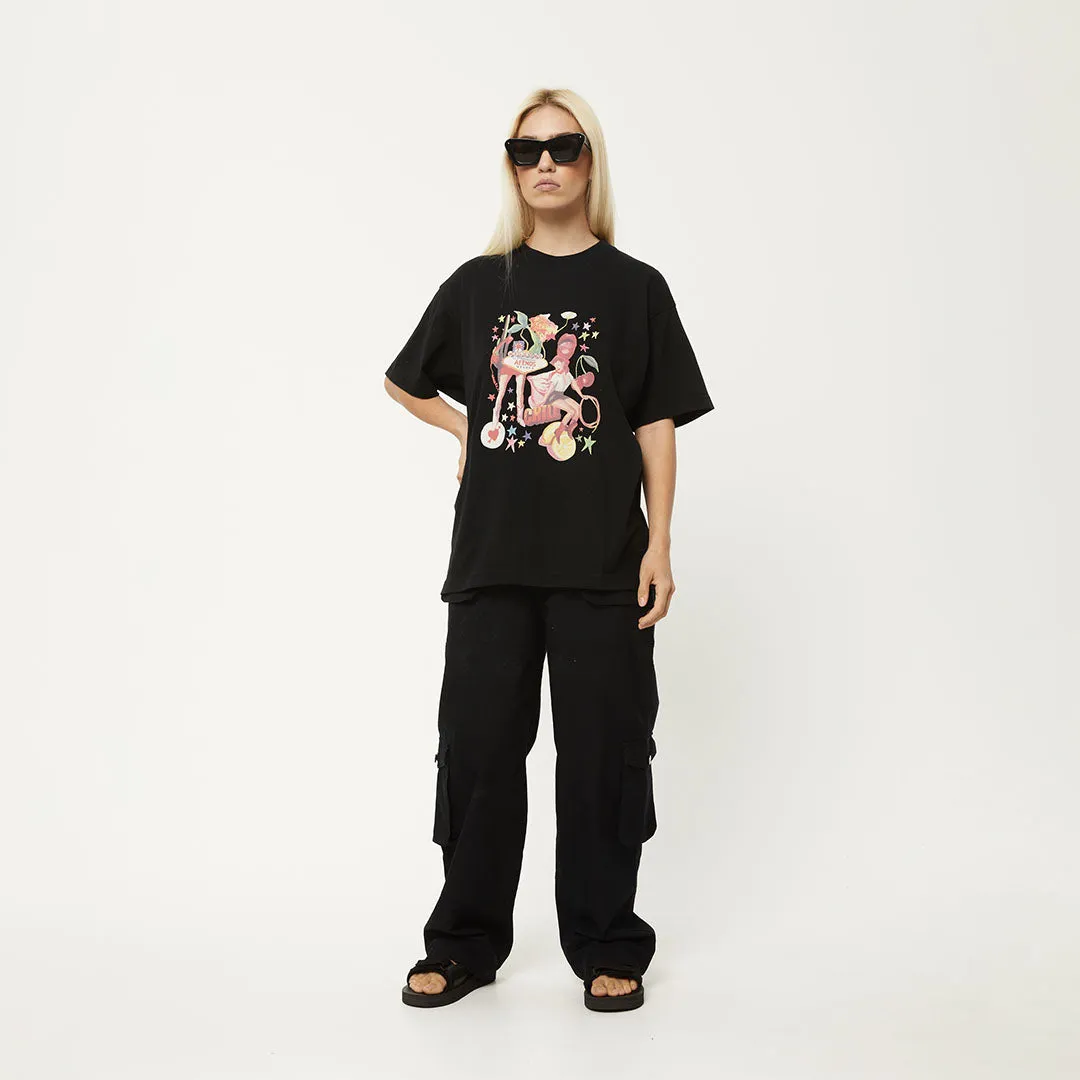 AFENDS Womens Josie Slay - Oversized Graphic T-Shirt - Black