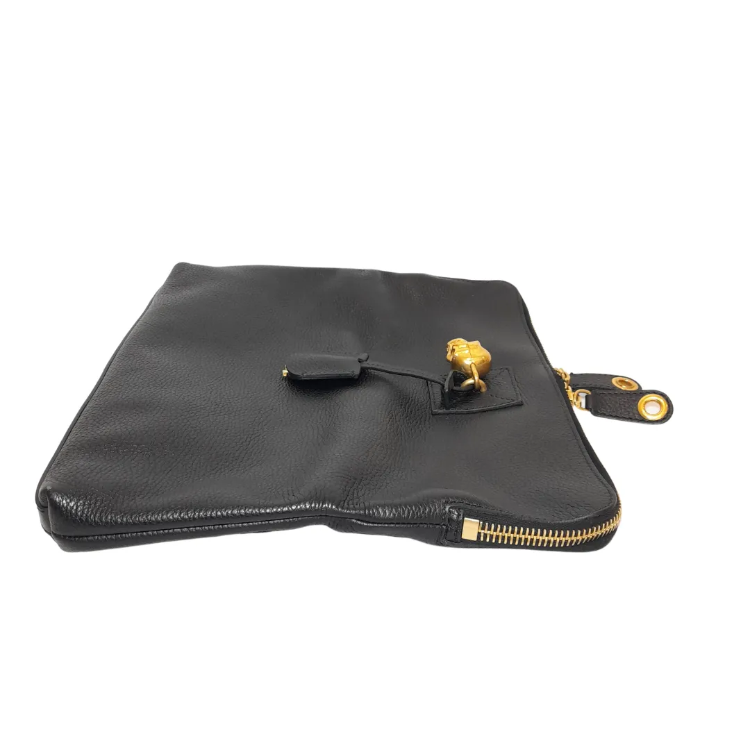 Alexander McQueen Black Leather Skull Padlock Foldover Clutch | Gently Used |