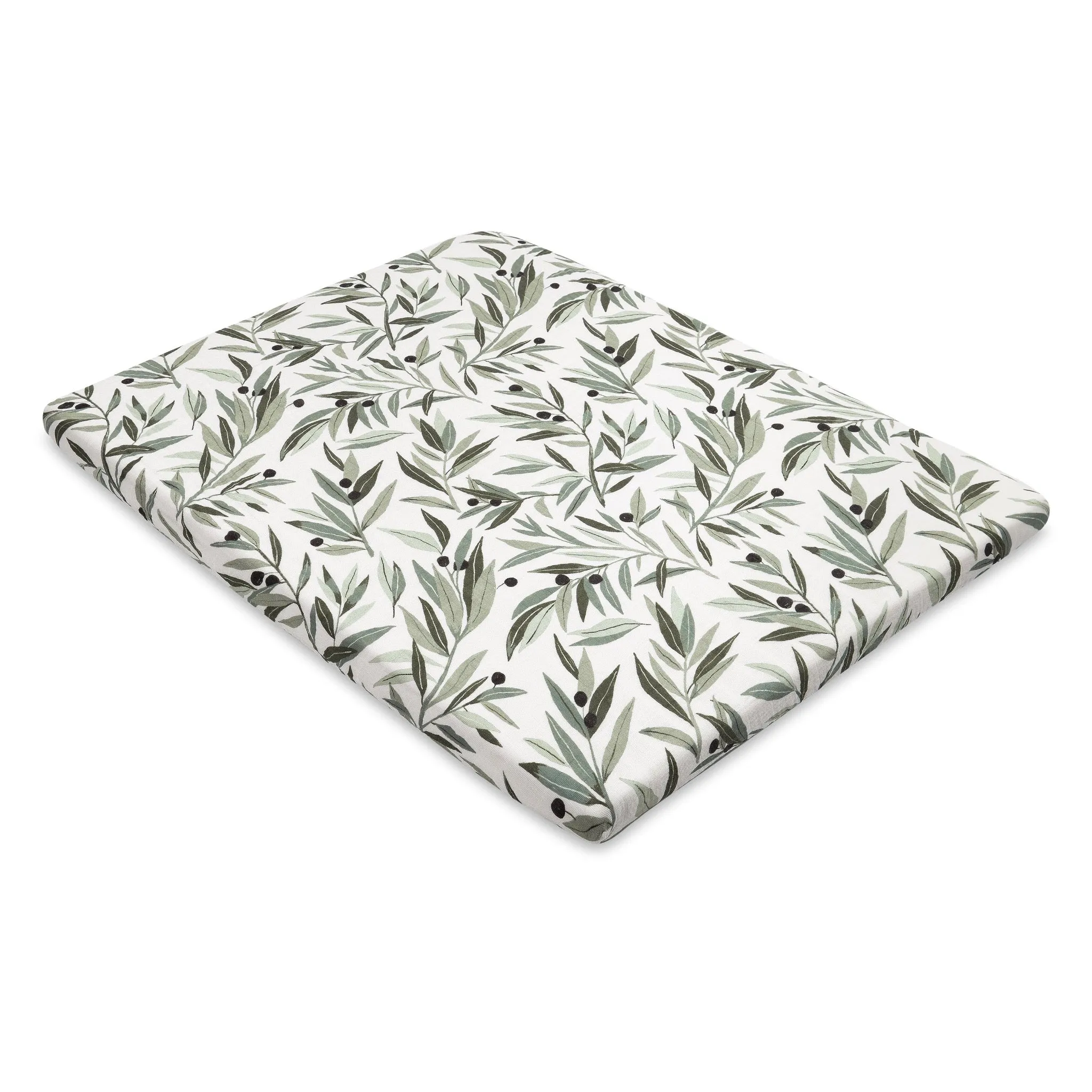 All-Stages Midi Crib Sheet in GOTS Certified Organic Muslin Cotton - Olive Branches