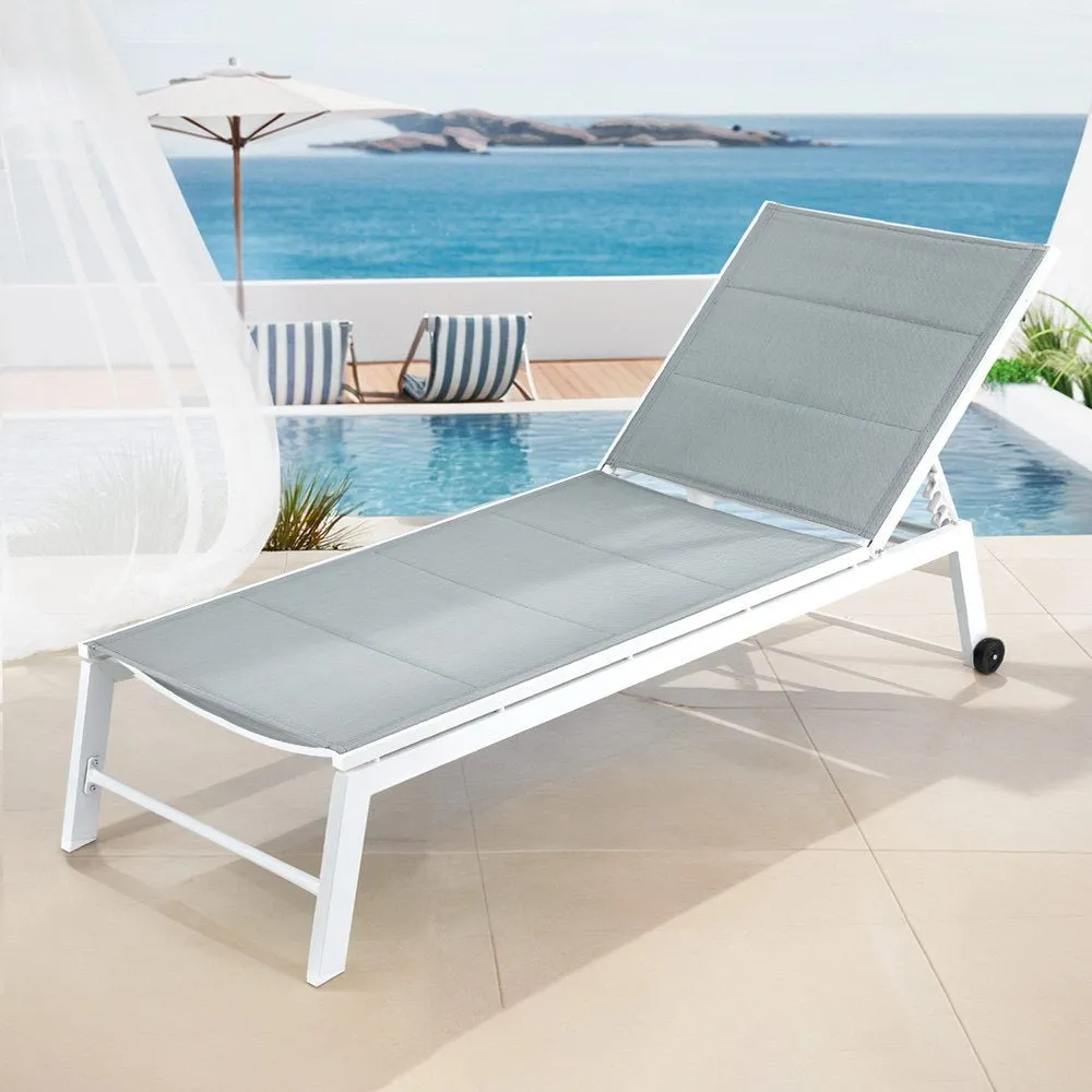 Aluminium Sun Lounger with Wheels - White