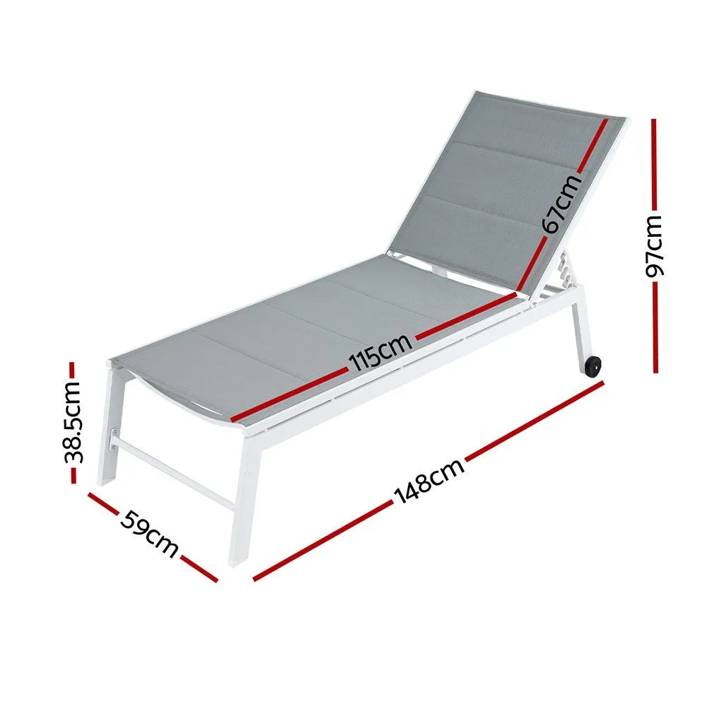 Aluminium Sun Lounger with Wheels - White