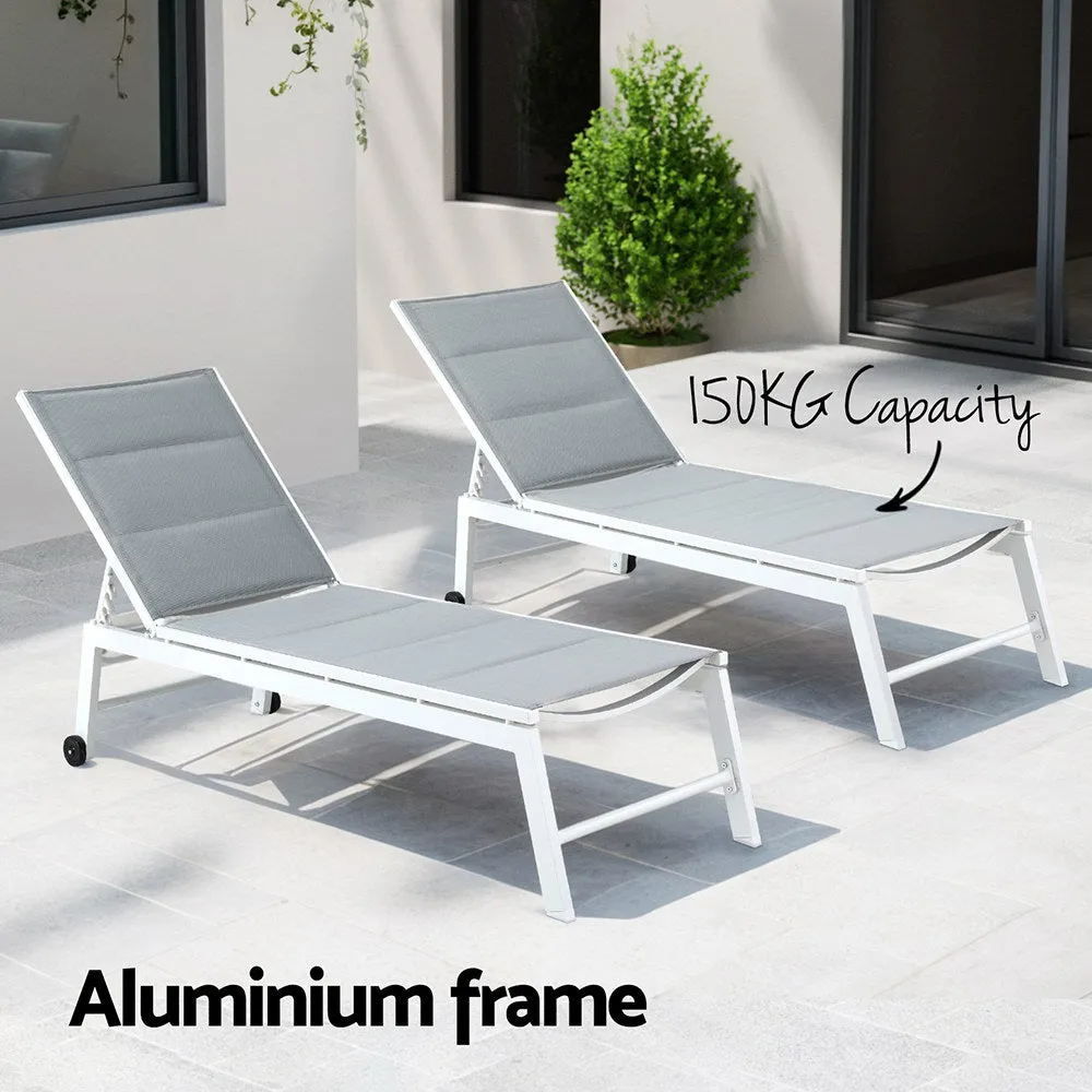 Aluminium Sun Lounger with Wheels - White