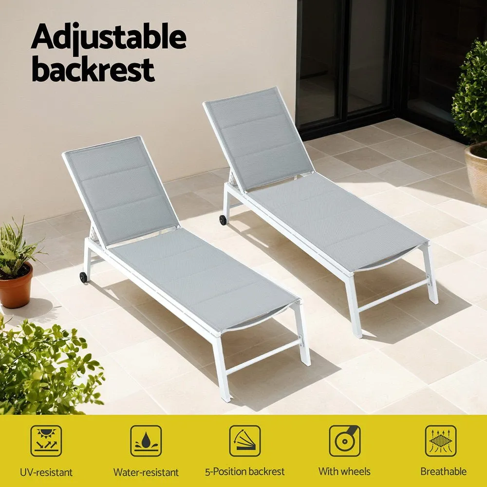 Aluminium Sun Lounger with Wheels - White