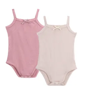 Baby Ribbed 2pc Bodysuit with Bow - Mauve/Oat