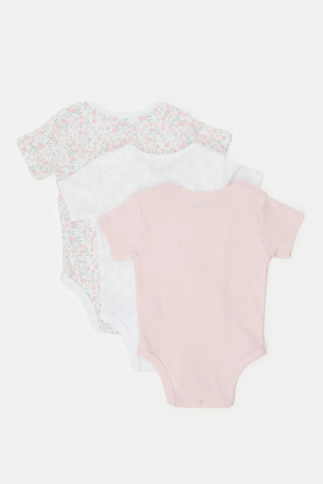 Baby White And Pink Printed Bodysuit Set (Pack Of 3)