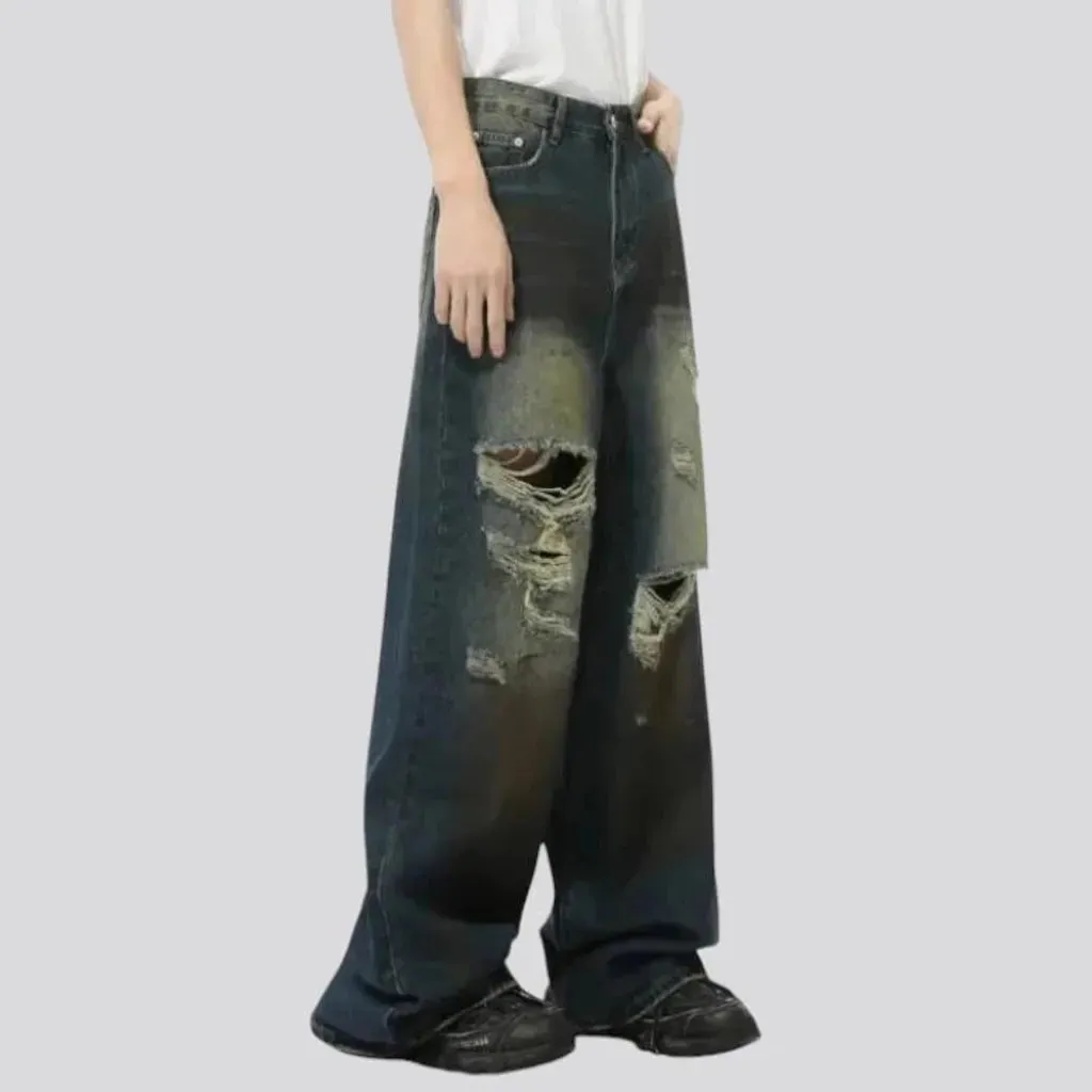 Baggy fashion distressed gradient jeans for men