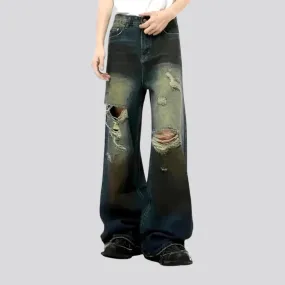 Baggy fashion distressed gradient jeans for men