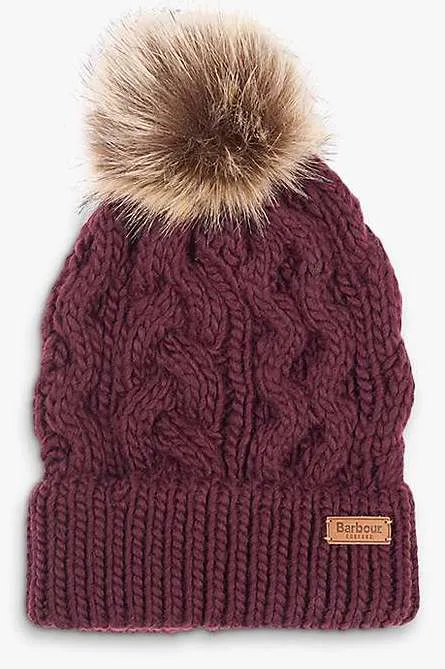 Barbour Christmas Set - Beanie hat  Penshaw and Cable knit Scarf - Bordeaux LGS0025PU91