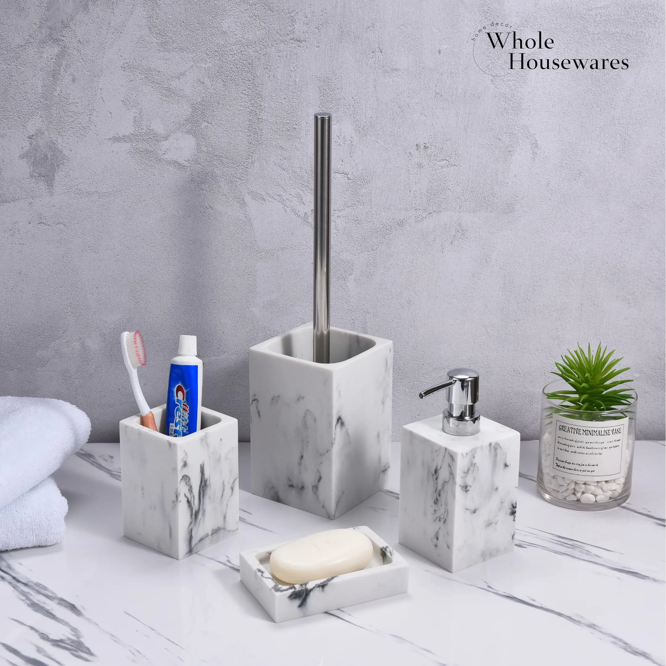 Bathroom Organizer Accessories Set With Soap Dispenser, Toothbrush