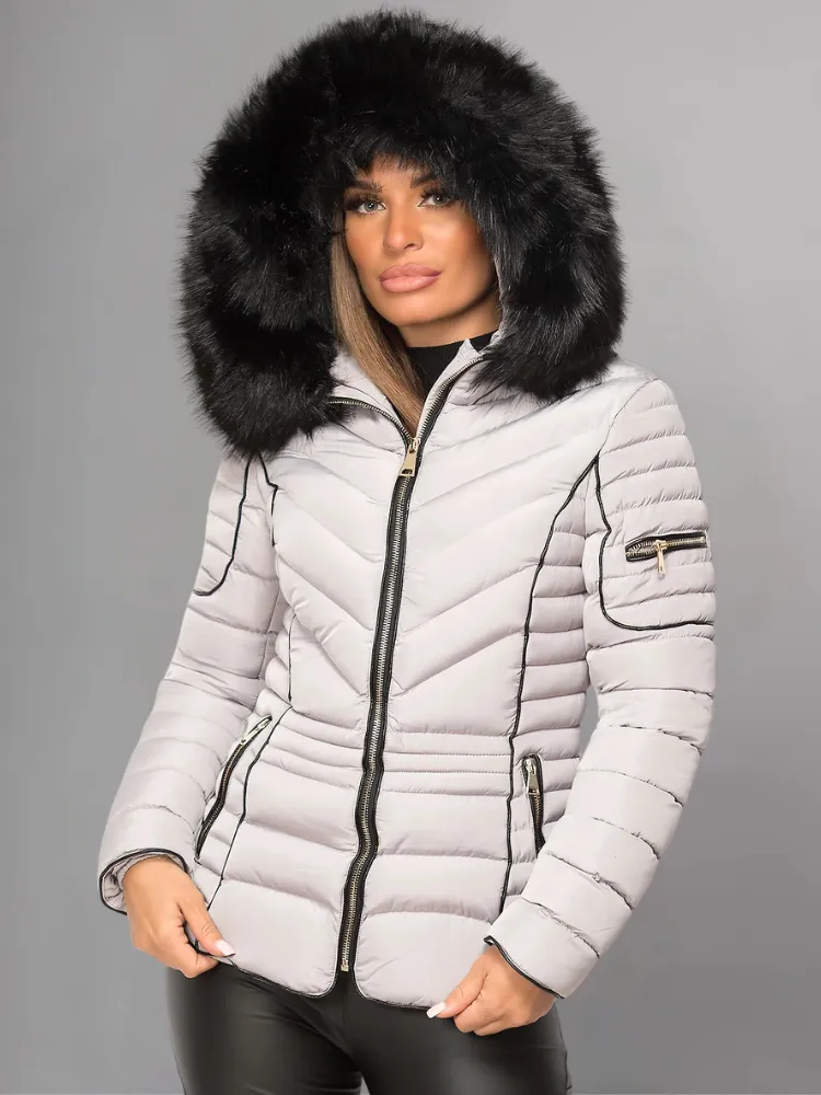 Black Puffer Jacket With Faux fur Hood