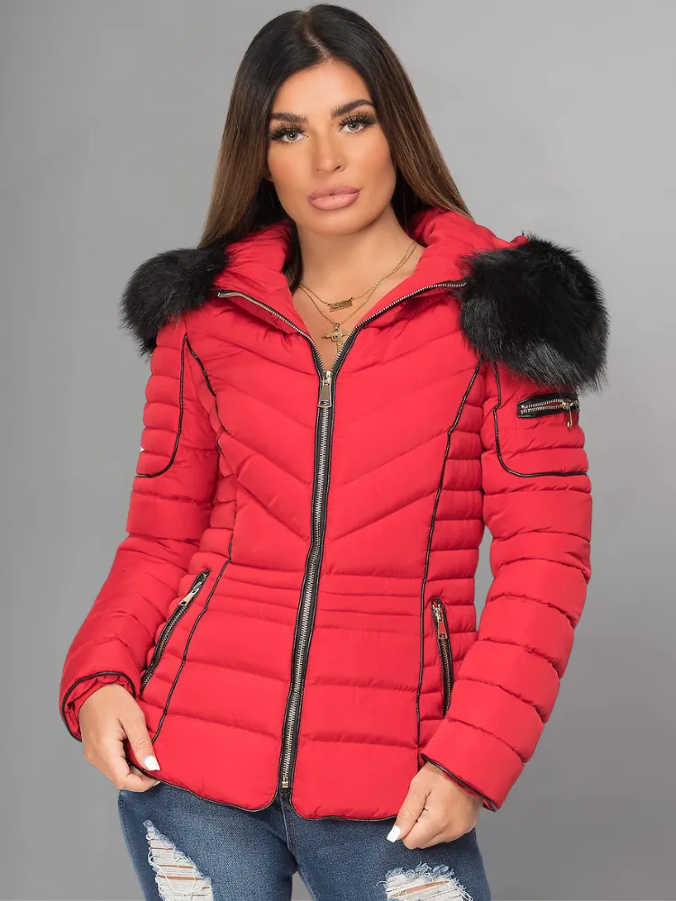 Black Puffer Jacket With Faux fur Hood