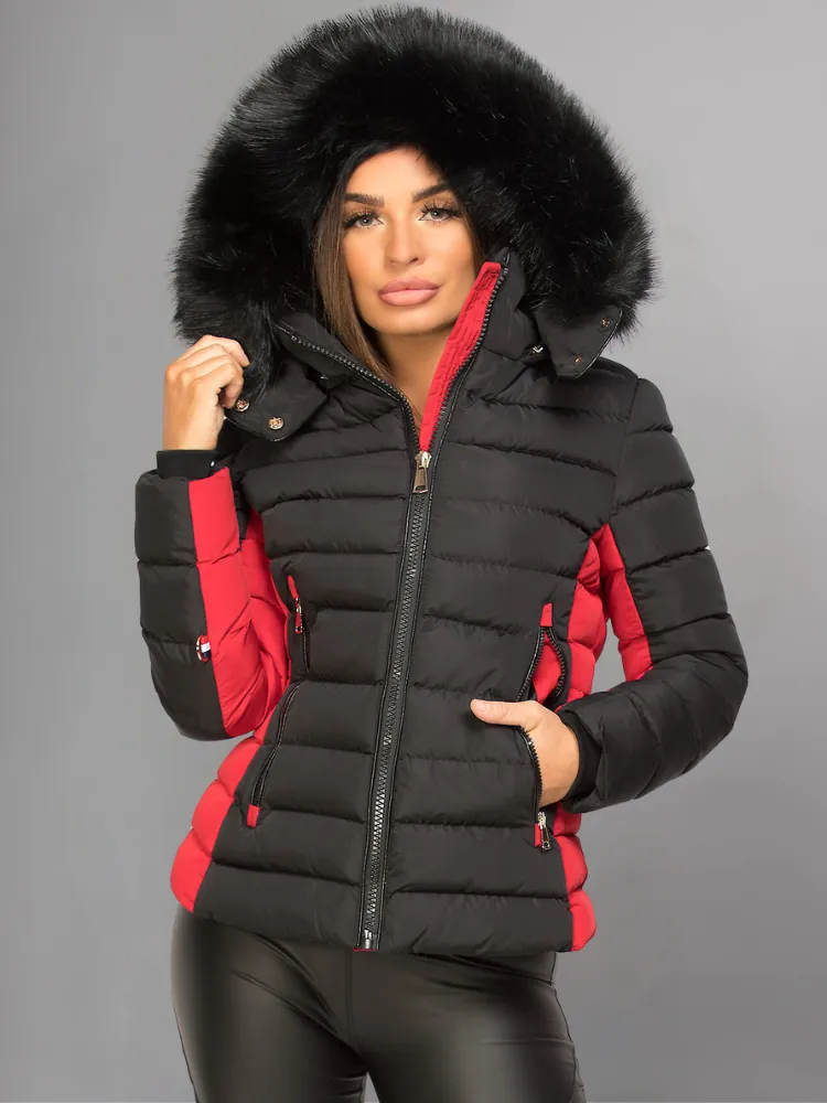 Black Puffer Jacket With Faux fur Hood