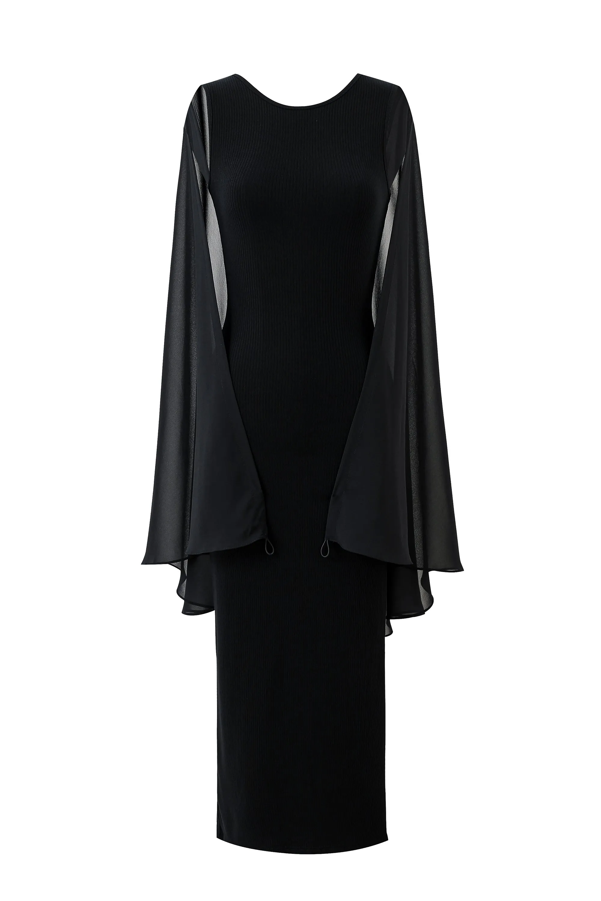 Black Tencel Rib Cape Midi Dress