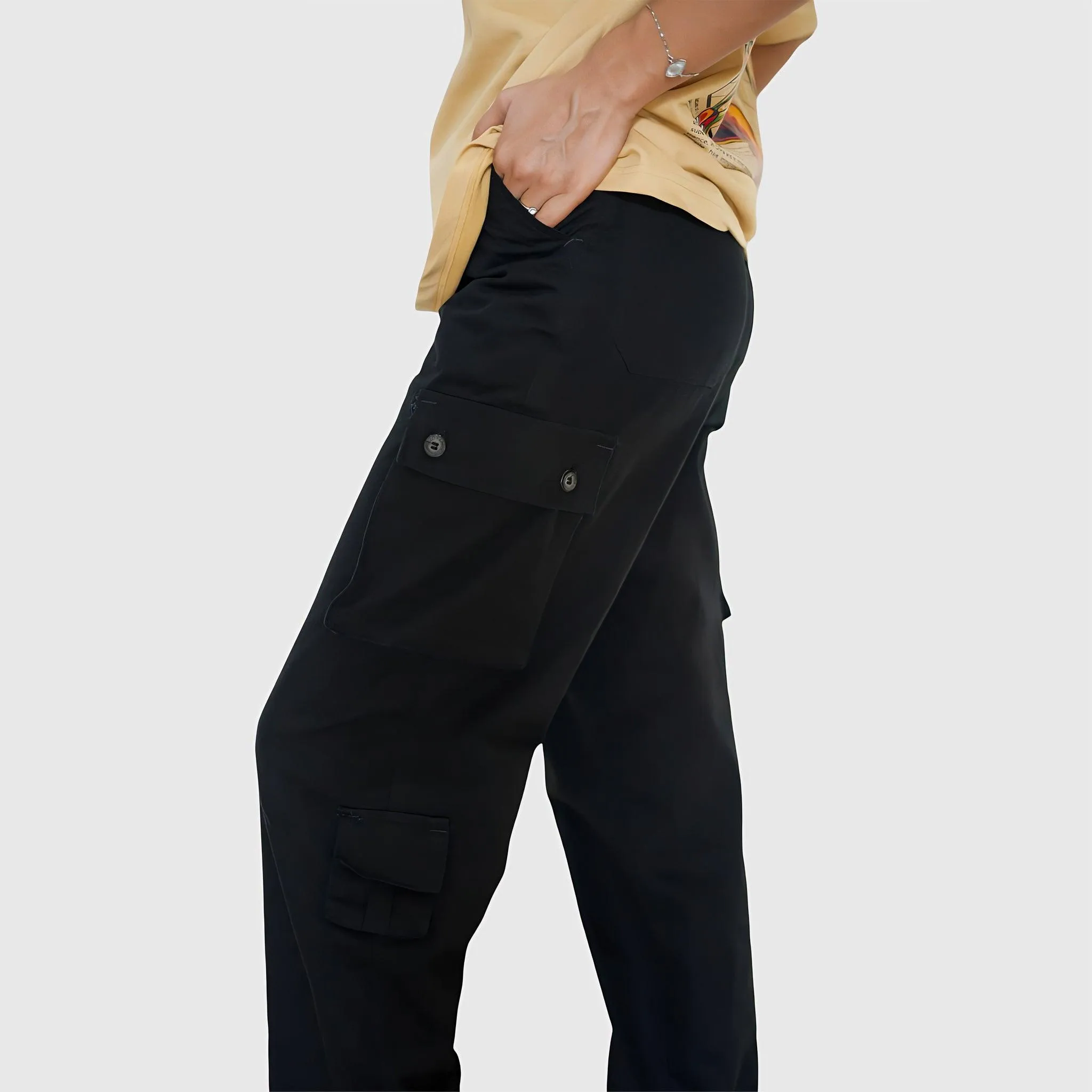 Black Unisex Relaxed Fit Cargo pants 8 pockets