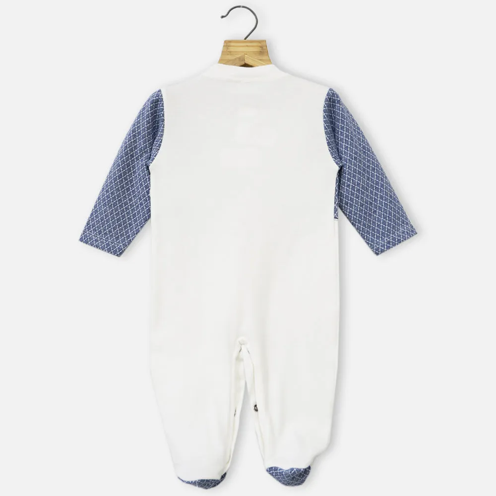 Blue & Grey Full Sleeves Footsie With Cap