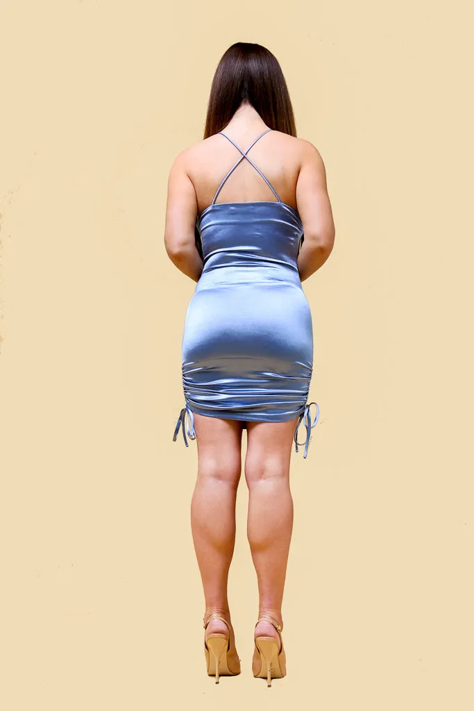 Blue Satin Bodycon Slip Dress