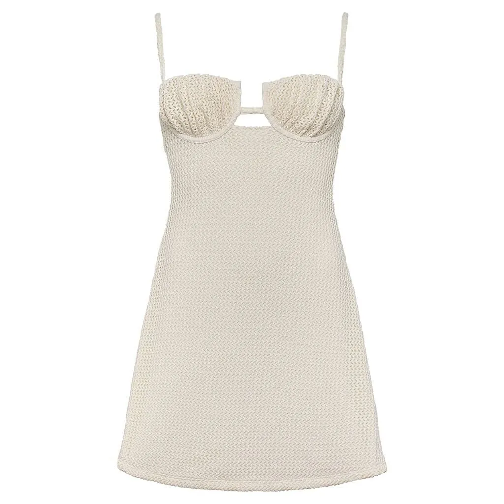 Bone Crochet Petal Short Slip Dress