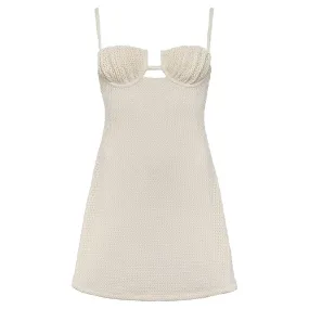 Bone Crochet Petal Short Slip Dress