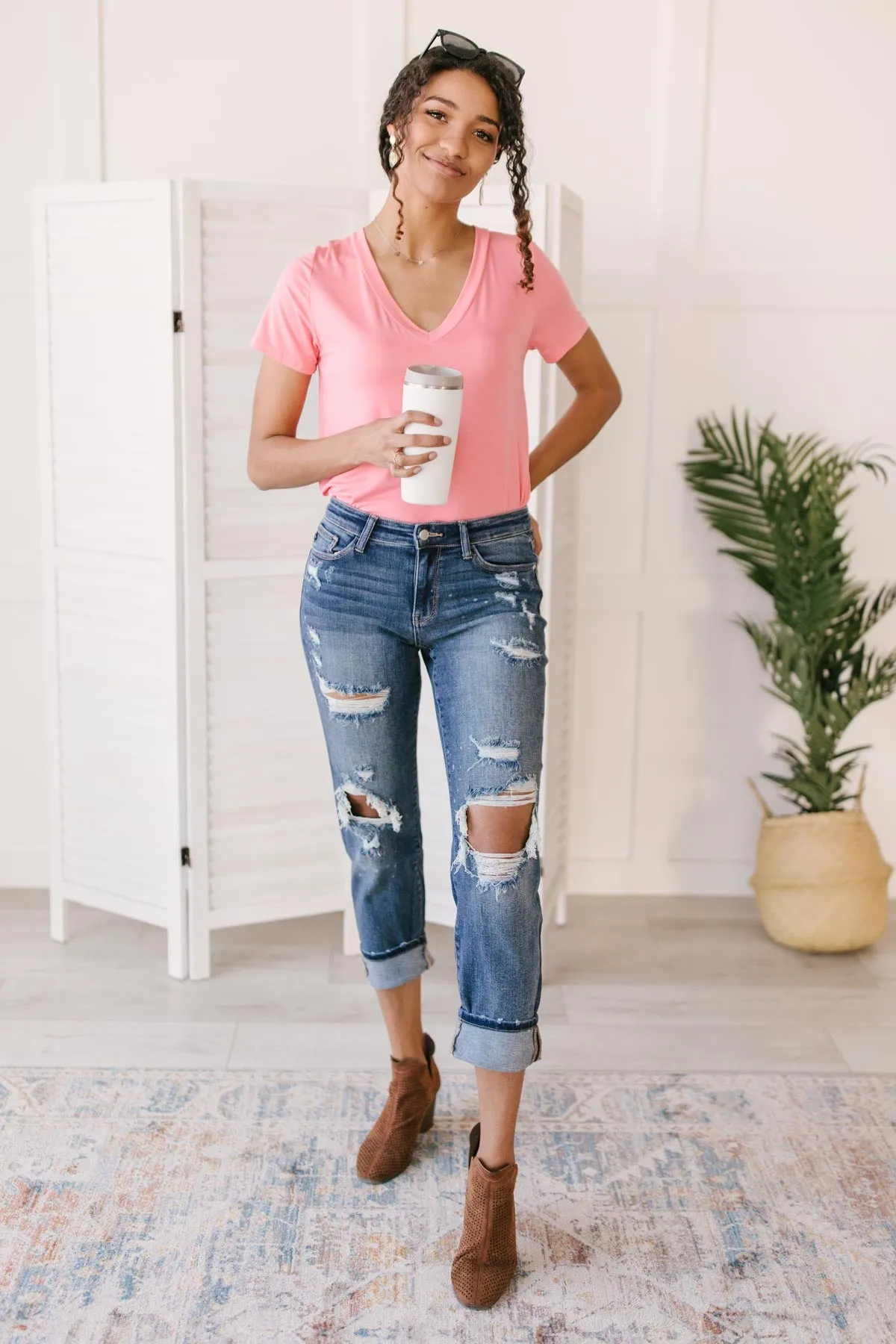 Boyfriend Fit Bodysuit in Coral