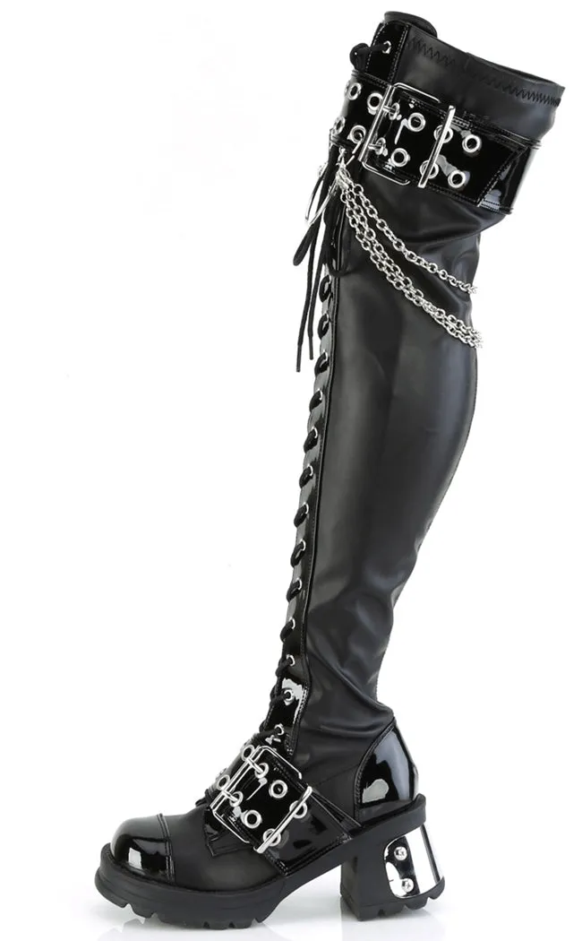 BRATTY-304 Black Stretch Thigh High Boots