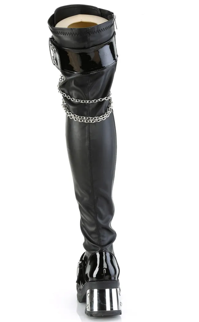 BRATTY-304 Black Stretch Thigh High Boots