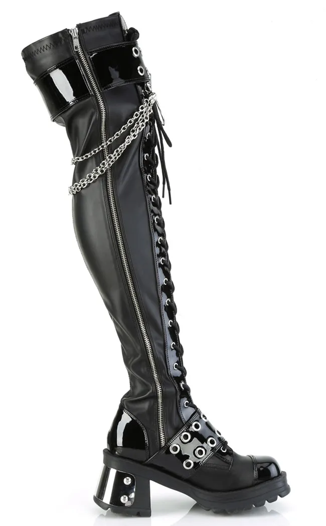 BRATTY-304 Black Stretch Thigh High Boots