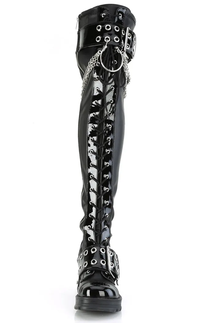 BRATTY-304 Black Stretch Thigh High Boots