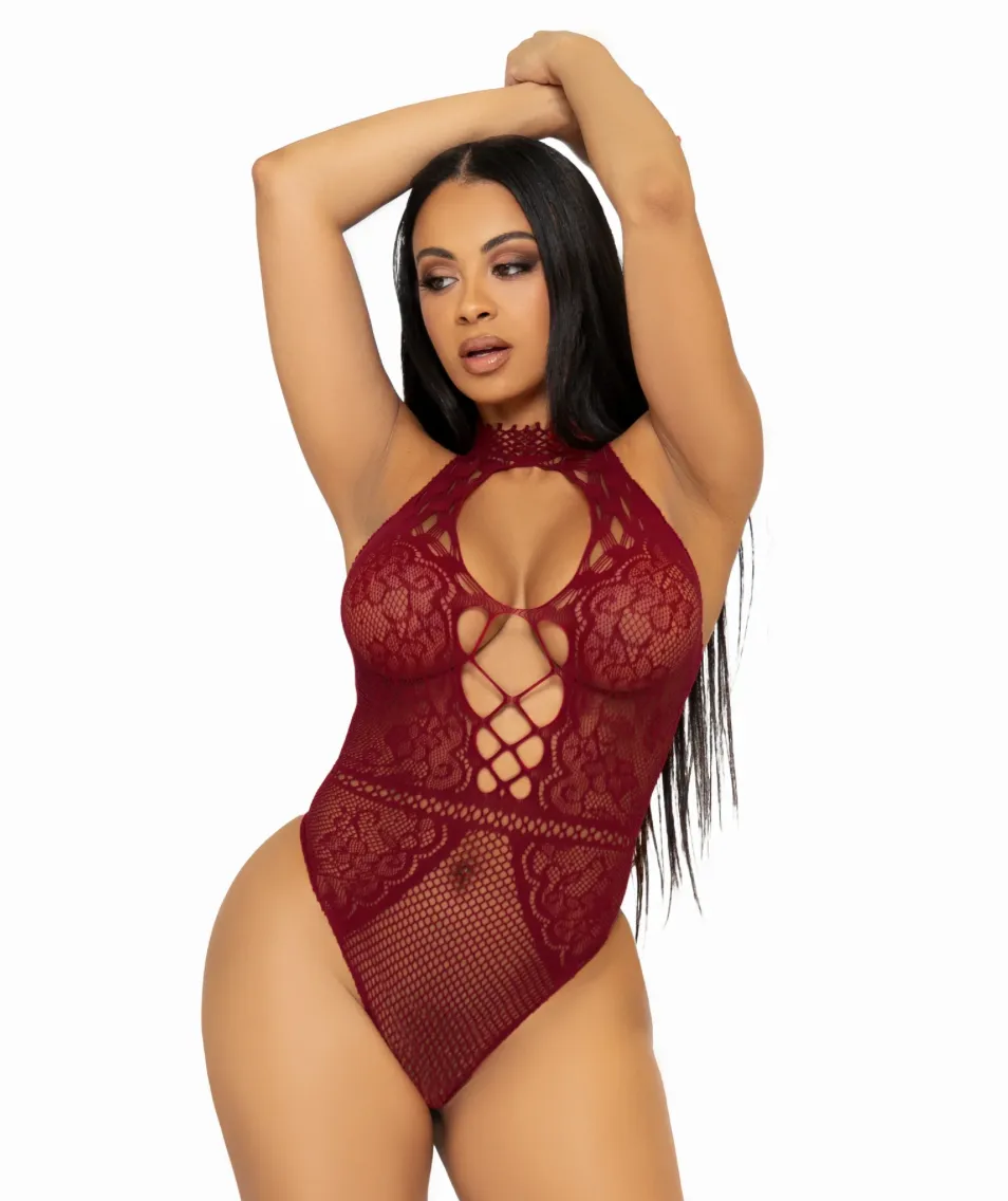 Bring The Heat Lace Bodysuit - O/S (Burgundy)