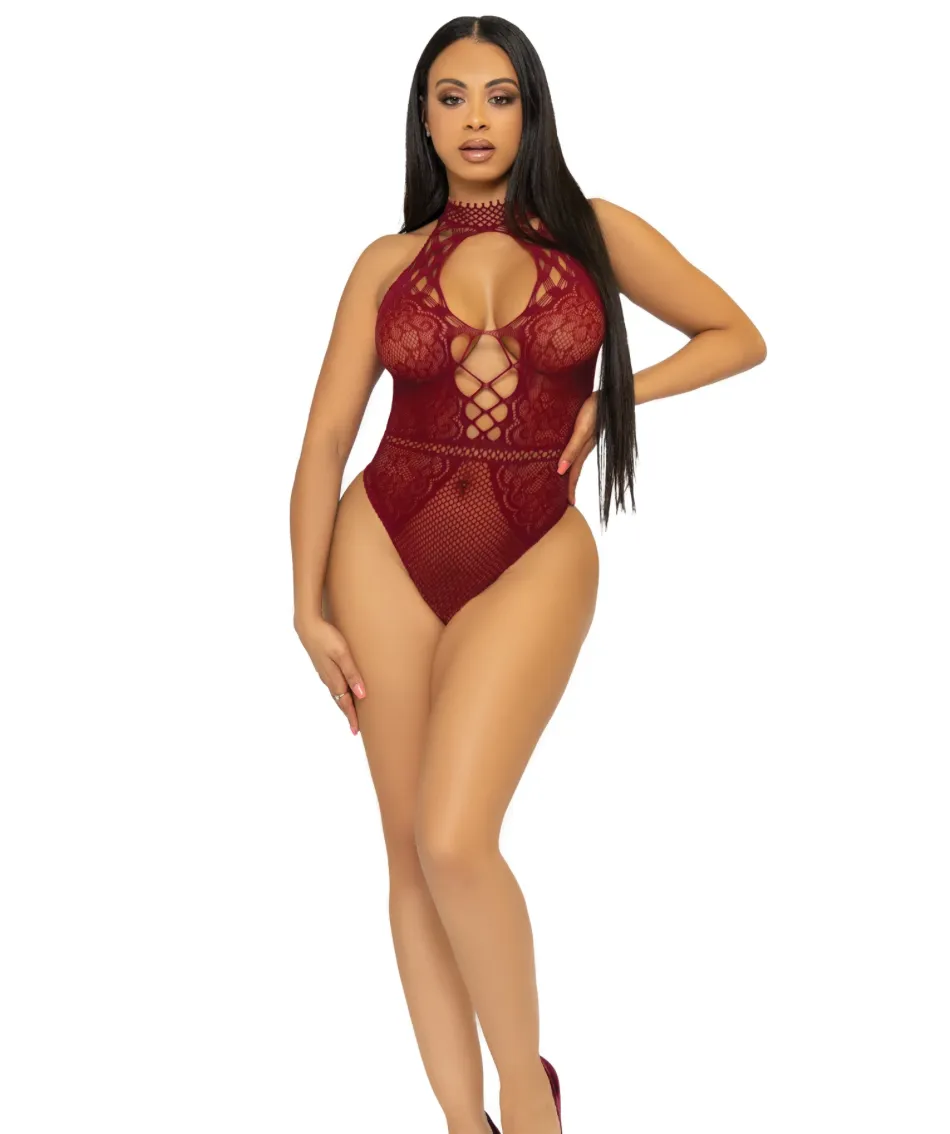 Bring The Heat Lace Bodysuit - O/S (Burgundy)