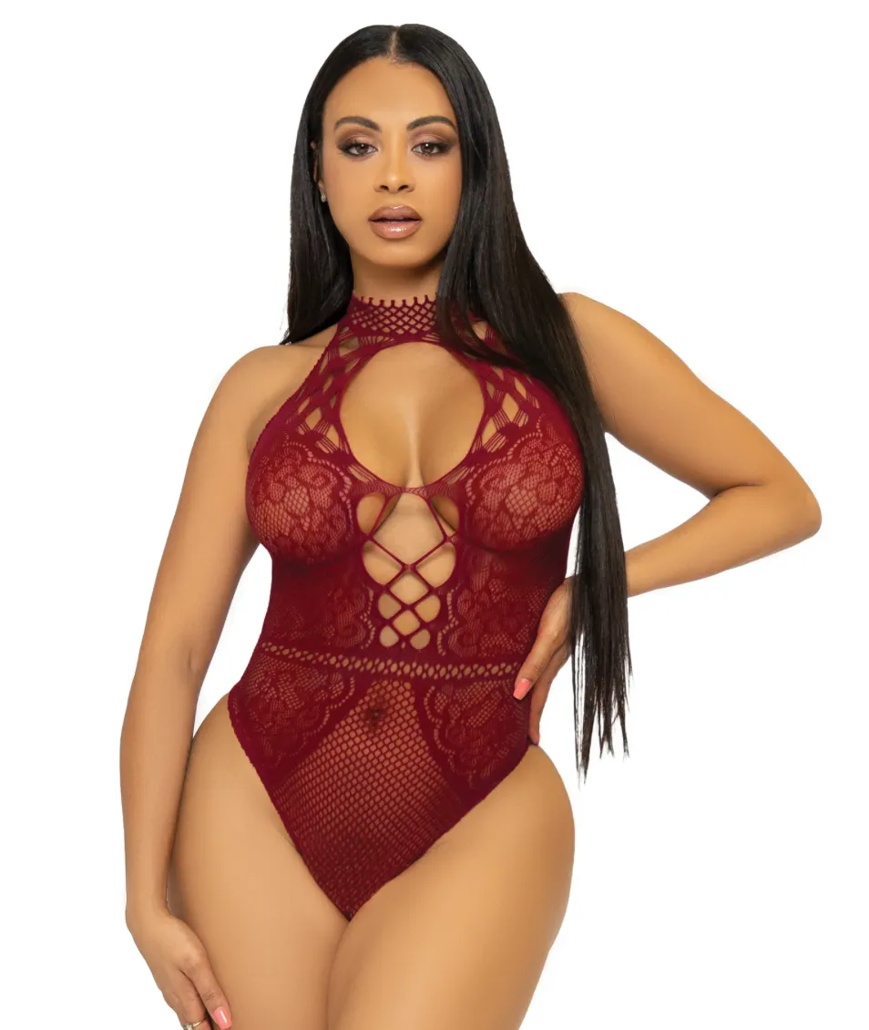 Bring The Heat Lace Bodysuit - O/S (Burgundy)