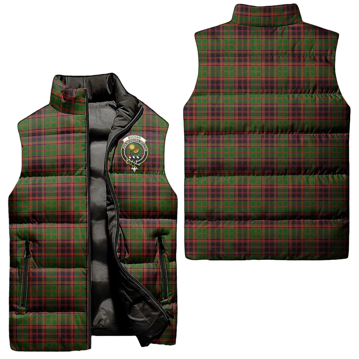 Buchan Tartan Sleeveless Puffer Jacket with Family Crest