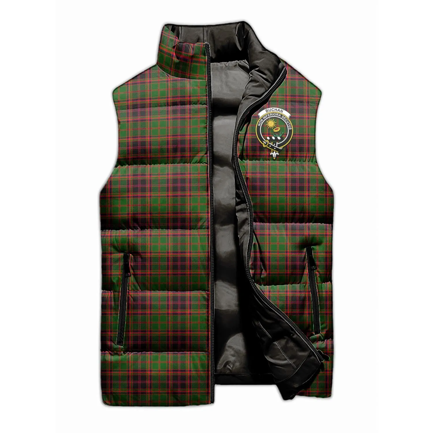 Buchan Tartan Sleeveless Puffer Jacket with Family Crest