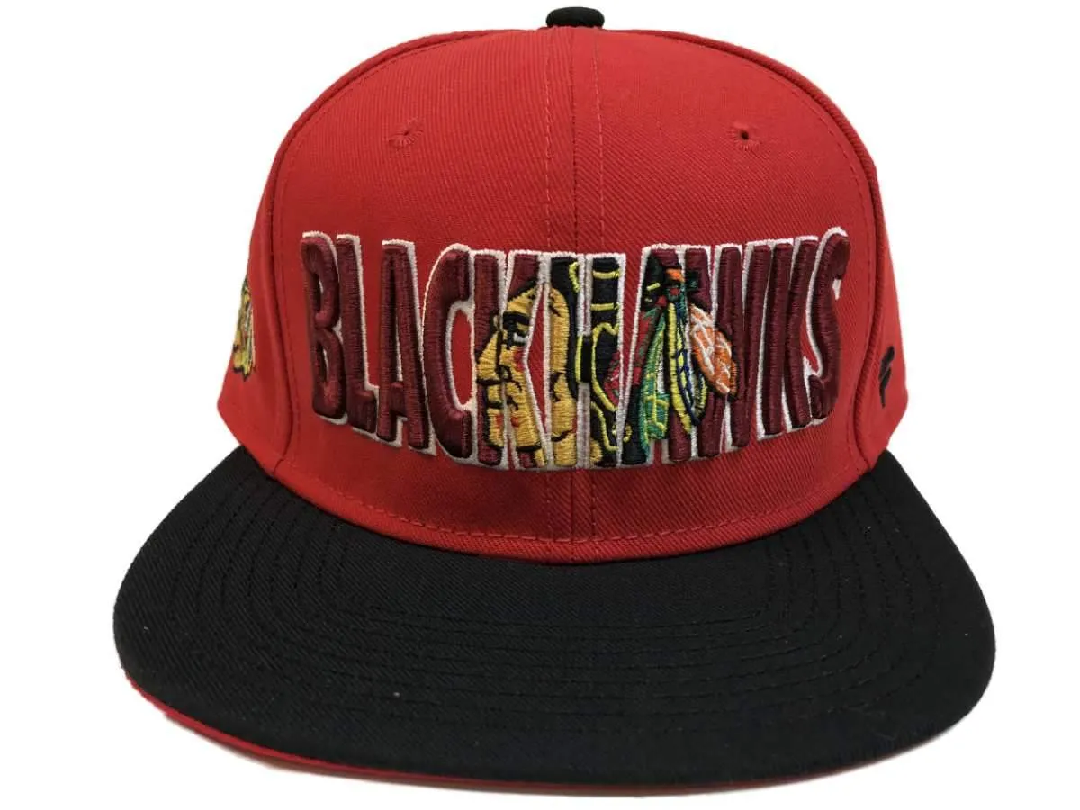 Chicago Blackhawks Fanatics NHL Flat Bill Red Black Snapback Adjustable Hat Cap