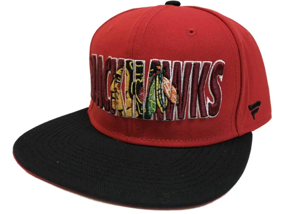 Chicago Blackhawks Fanatics NHL Flat Bill Red Black Snapback Adjustable Hat Cap